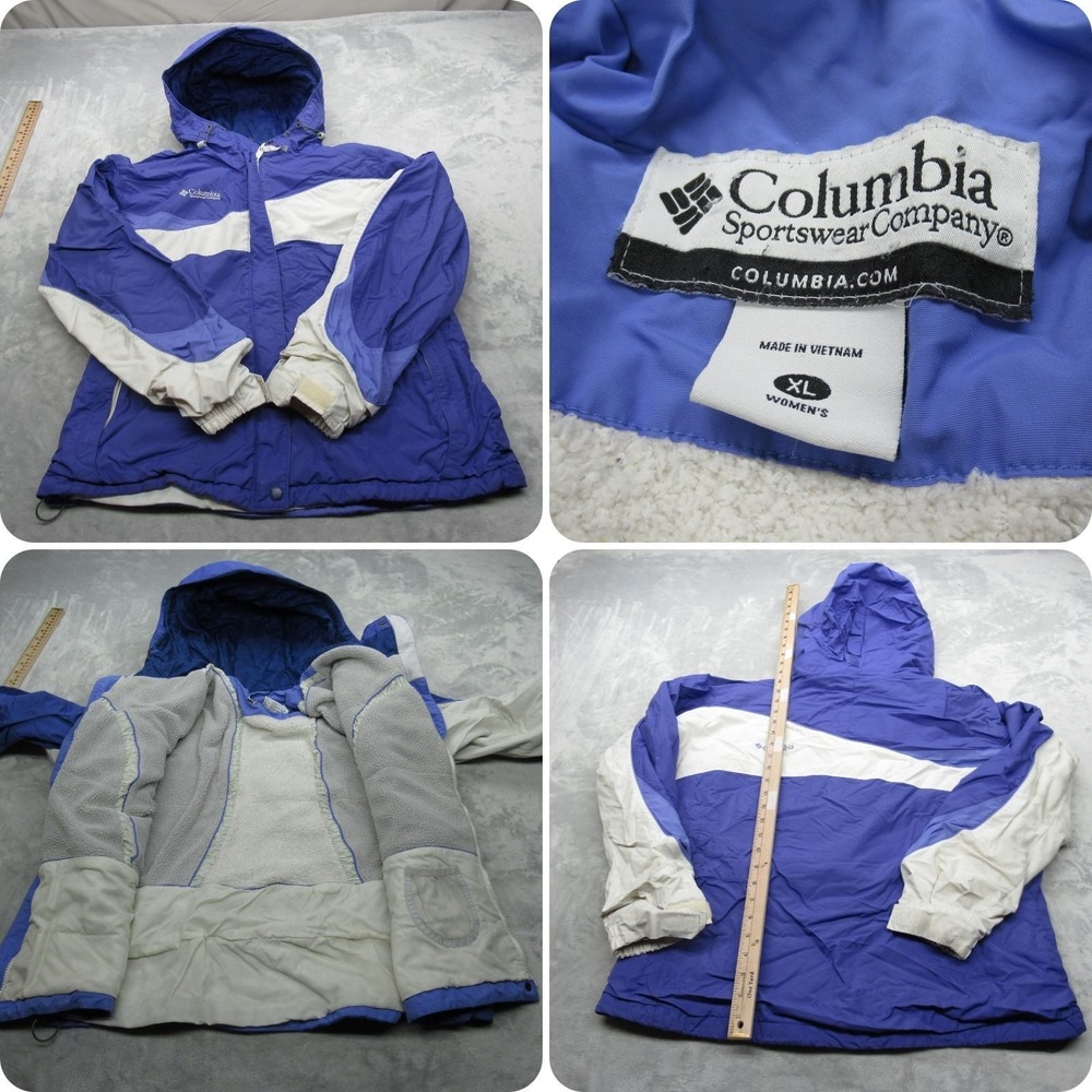 Columbia Jacket Womens XL White Purple‎ Hooded Insulated Water Resistant READ